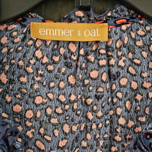 Emmer and Oat Top Womens L Wild Thing Leopard Print Ruffle Blouse Shirt EUC - Picture 4 of 9